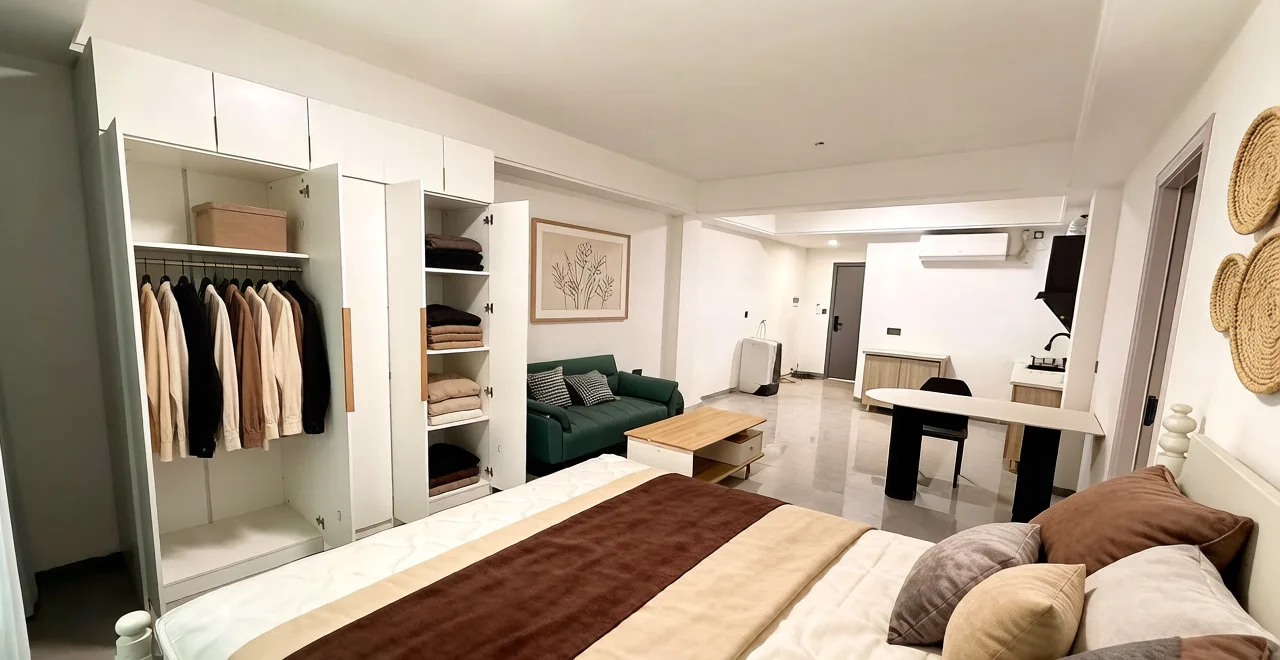 Warm bright bedroom space